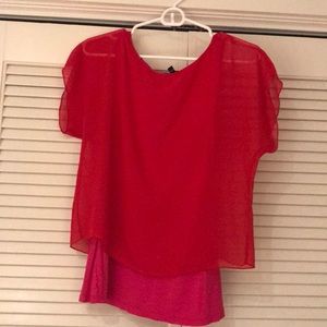 Pink tank top with sheer red overlay